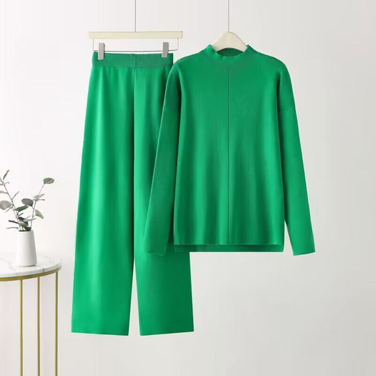 Damen elegantes Set aus langärmligem Oberteil und Palazzo-Hosen R&B