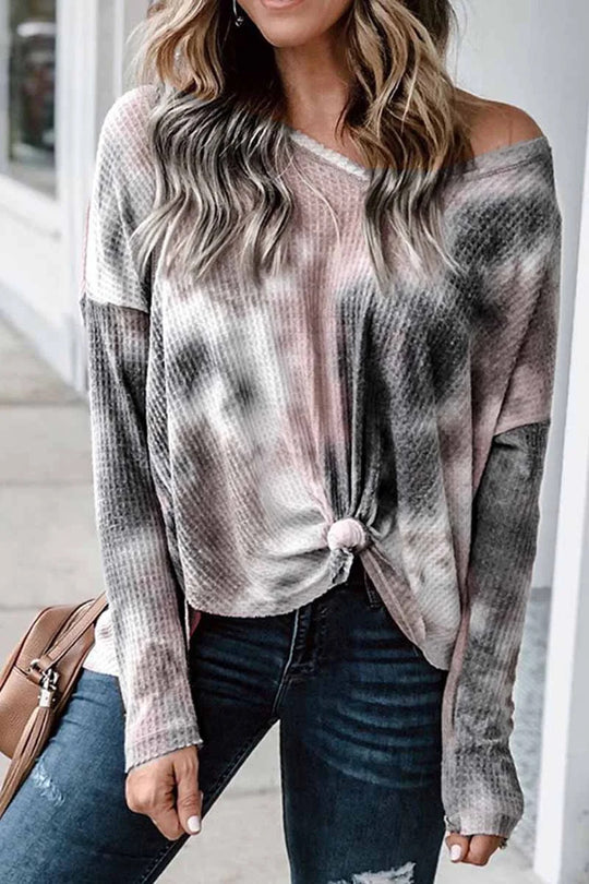 Damen lässiges Oversized Oberteil mit Spitzenhemd Detail und modischem Knoten R&B