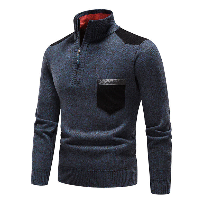 Herren hochwertiger Strickpullover mit modernem Reißverschluss und praktischer Brusttasche R&B