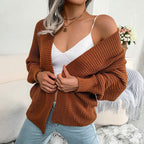 Damen Grobstrick Cardigan mit weit geschnittenen Ärmeln und offenem V-Ausschnitt R&B