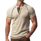Herren Kurzarm-Henley-Shirt aus atmungsaktivem Strukturmaterial mit dekorativer Knopfleiste R&B