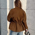 Damen Modische Suede-Jacke mit Taillierung und praktischen Pattentaschen R&B