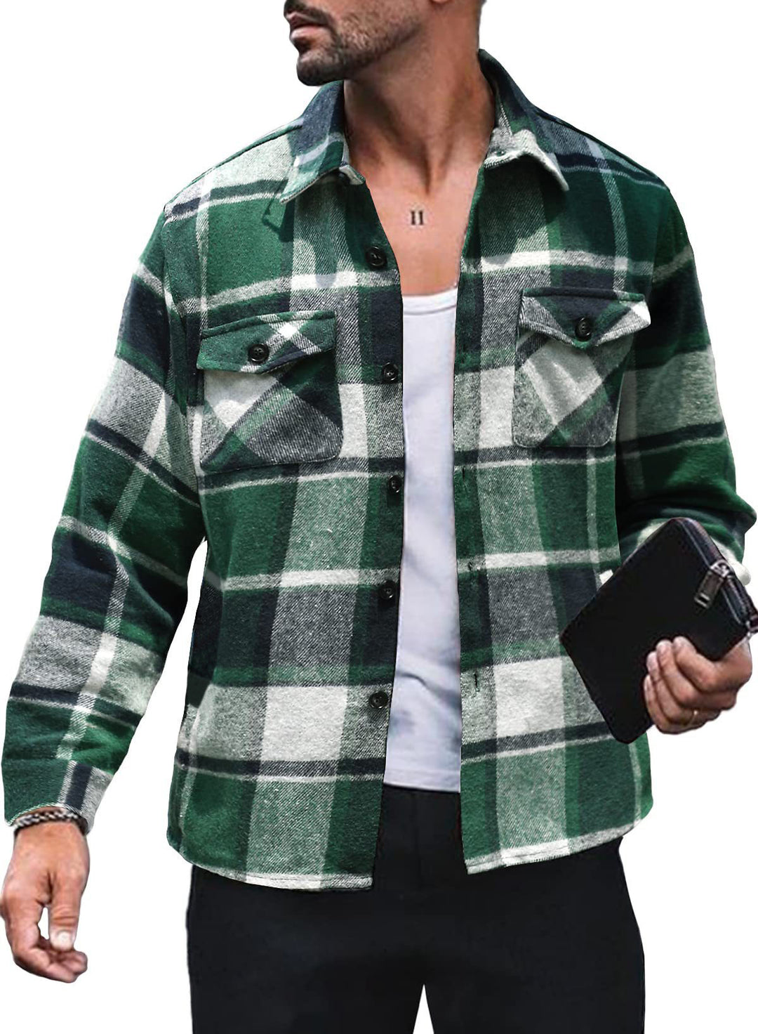 Herren Flanellhemd mit Karomuster und funktionalen Taschen R&B