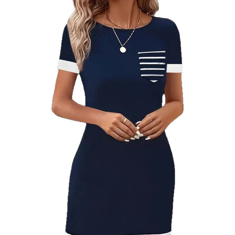 Damen Freizeitkleid mit modischem Streifendesign und praktischer Brusttasche R&B