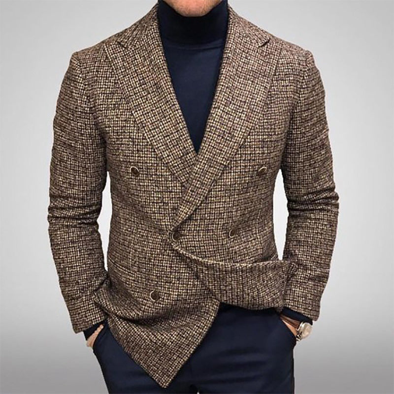 Herren modischer doppelreihiger Blazer mit feinem Strukturdesign R&B
