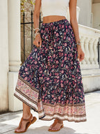 Damen Long Skirt mit Volants und buntem Muster R&B