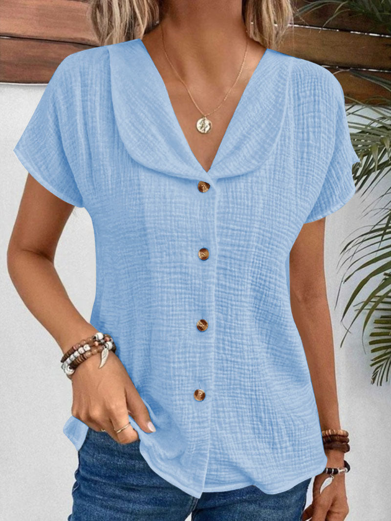 Damen Blusenshirt mit stilvollem Schalkragen und dekorativen Knopfdetails R&B