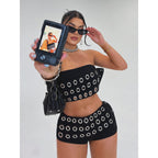 Damen modischer Minirock mit asymmetrischem Schnitt und metallischen Details R&B