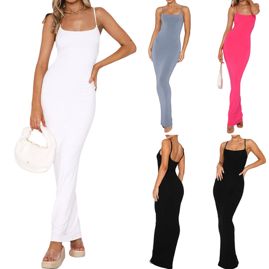 Damen figurbetontes Maxikleid mit dünnen Trägern und elegantem Schnitt R&B