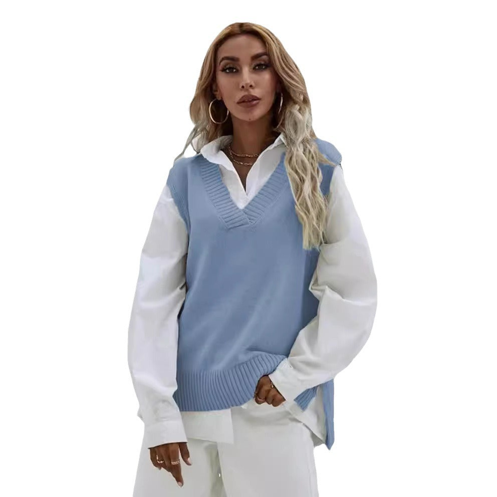 Damen Strickweste mit V-Ausschnitt und breitem Rippdesign R&B