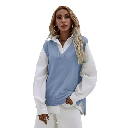 Damen Strickweste mit V-Ausschnitt und breitem Rippdesign R&B