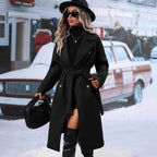 Damen Eleganter Trenchcoat mit Taillengürtel und doppelt gelegten Knöpfen R&B