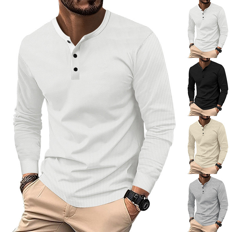 Herren Langarm-Henley-Shirt mit strukturiertem Design und dekorativen Knöpfen R&B