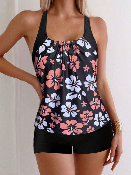 Damen Sportliches Tankini-Set mit floralen Akzenten R&B