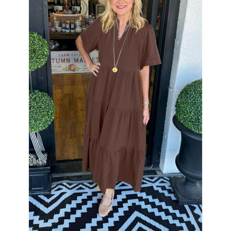 Damen langärmeliges Maxikleid mit V-Ausschnitt und Volantdetail R&B