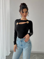 Damen Elegantes Langarm-Bodysuit mit raffinierten Ausschnitten R&B
