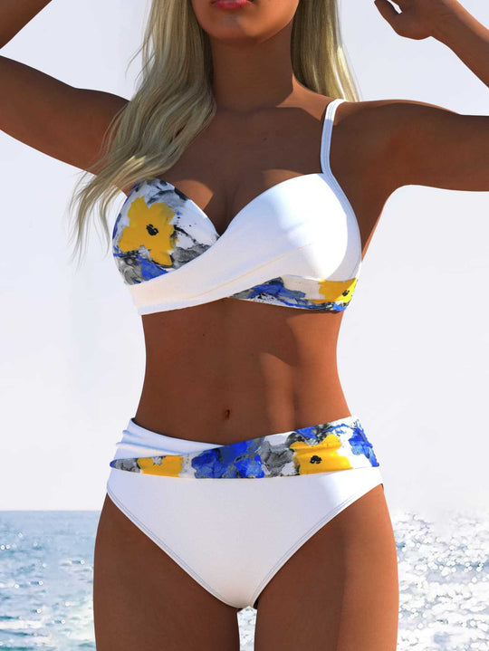Damen Bikini-Set mit floralem Wickelmuster und bequemen High-Waist-Höschen R&B