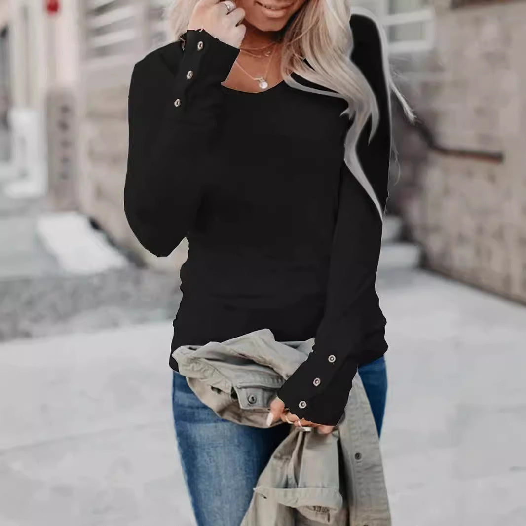 Damen Langarm-Shirt mit eleganten Knopfdetails R&B
