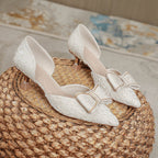 Damen Elegante Slippers mit dekorativer Schleifenapplikation und feinem Spitzenmuster