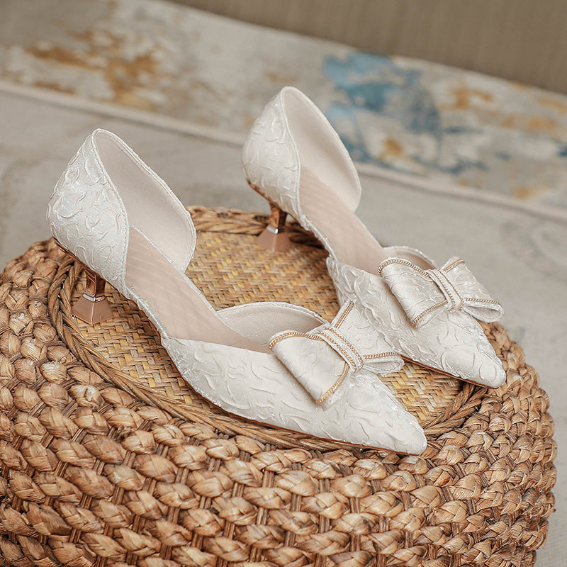 Damen Elegante Slippers mit dekorativer Schleifenapplikation und feinem Spitzenmuster