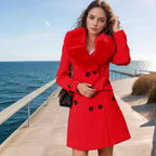 Damen eleganter Übergangs-Mantel mit luxuriösem Kunstfellkragen R&B