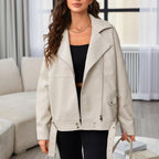 Damen Oversized Kunstlederjacke mit asymmetrischem Reißverschluss und praktischen Taschen R&B