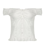 Damen Off-Shoulder Bluse mit Rüschensaum R&B