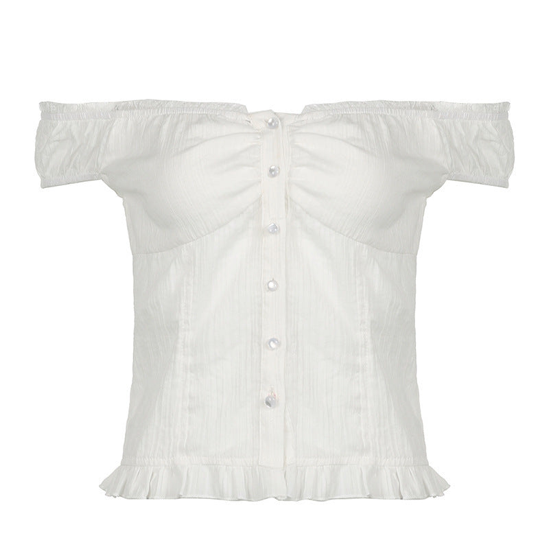 Damen Off-Shoulder Bluse mit Rüschensaum R&B
