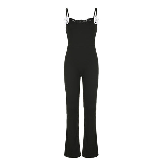 Damen Eleganter Jumpsuit mit Spitze und weitem Beinsaum R&B