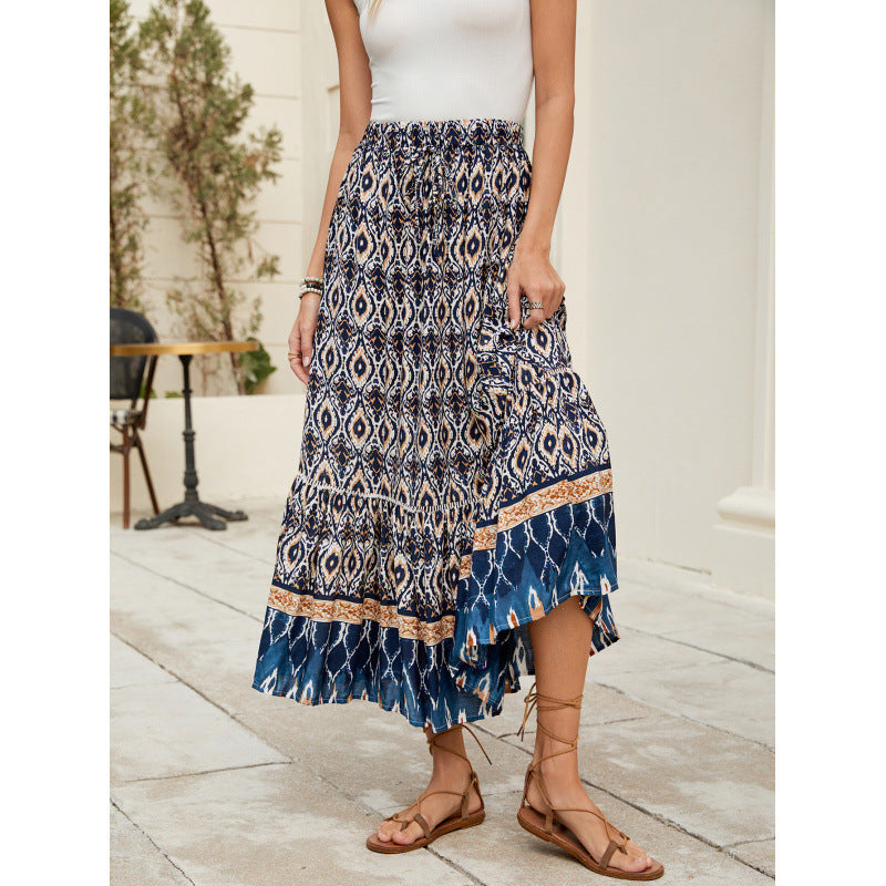 Damen Bohemian Stufen Maxi Rock R&B