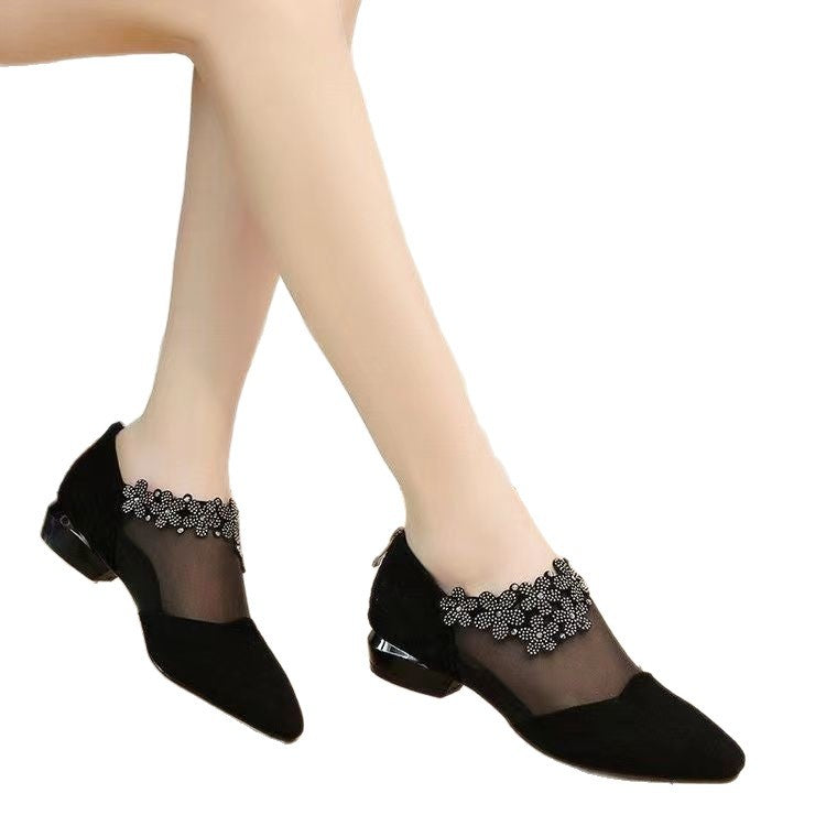 Damen elegante Ballerinas mit transparenten Einsätzen und verzierten Details R&B