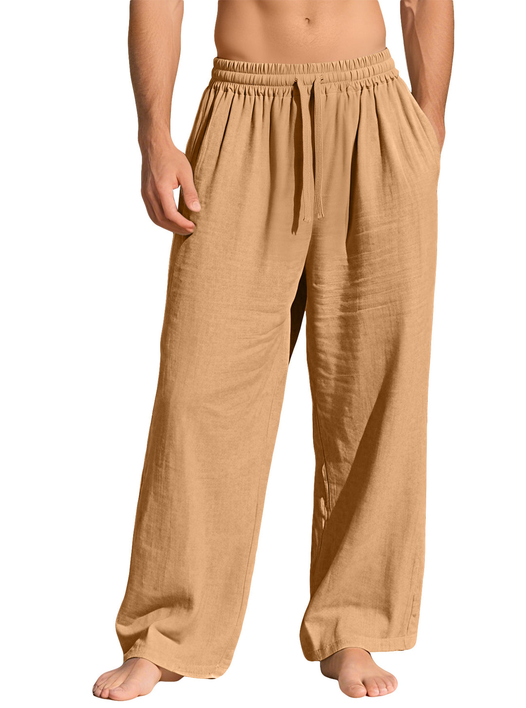 Herren nan leichte Leinen-Loungehose mit elastischem Bund und Seitentaschen R&B