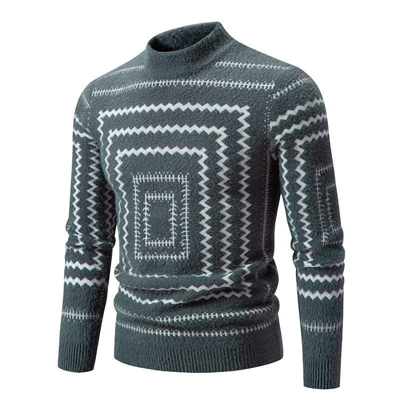 Damen Strickpullover mit geometrischem Muster und hohem Kragen R&B