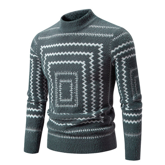 Damen Strickpullover mit geometrischem Muster und hohem Kragen R&B