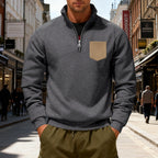 Herren modischer Sweatshirt mit halbem Reißverschluss und aufgesetzter Tasche R&B