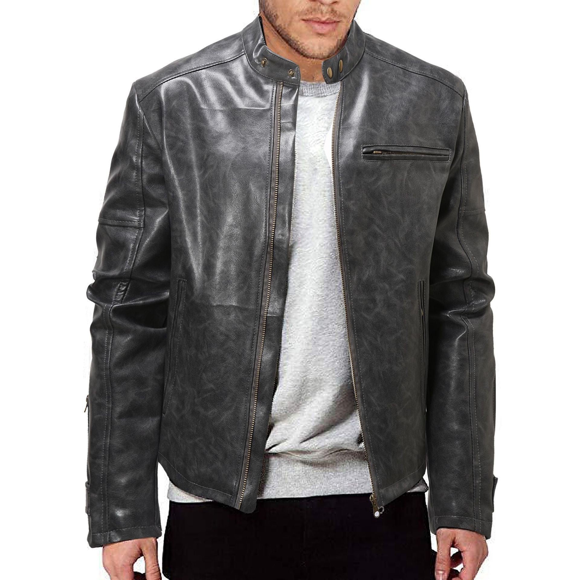 Herren Kunstleder Bikerjacke mit modernem Schnitt