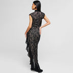 Damen Spitzenmaxikleid mit asymmetrischem Saum R&B