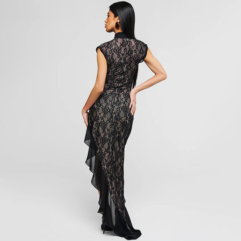 Damen Spitzenmaxikleid mit asymmetrischem Saum R&B