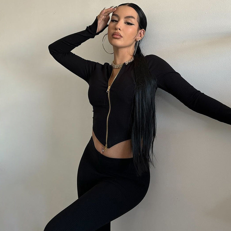 Damen Modisches Sport-Set mit Reißverschluss und tailliertem Schnitt R&B