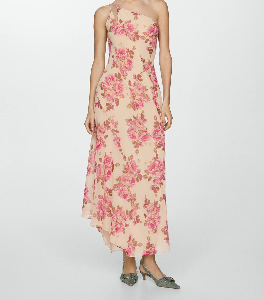 Damen Elegantes asymmetrisches Maxikleid mit floralen Applikationen R&B
