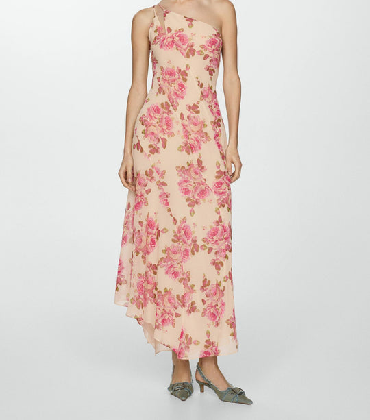 Damen Elegantes asymmetrisches Maxikleid mit floralen Applikationen R&B