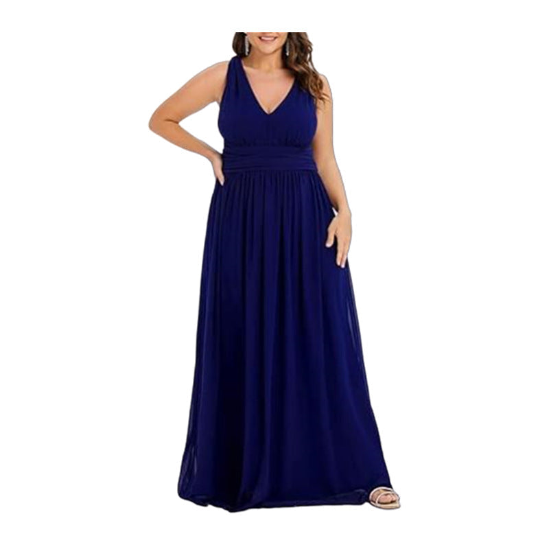 Damen Maxikleid mit eleganter A-Linie und tiefem V-Ausschnitt