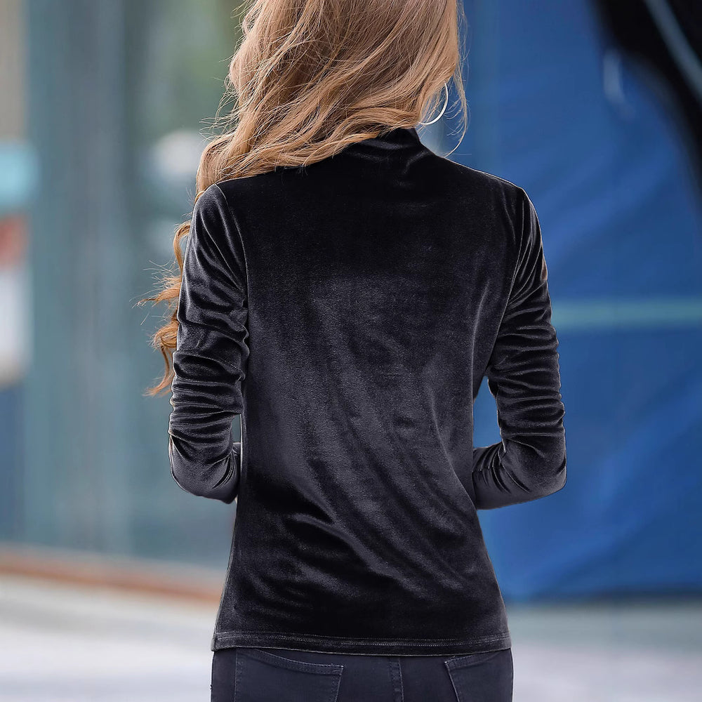 Damen Elegantes Veloursoberteil mit hohem Kragen R&B