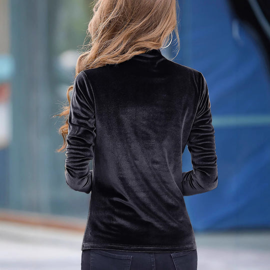 Damen Elegantes Veloursoberteil mit hohem Kragen R&B
