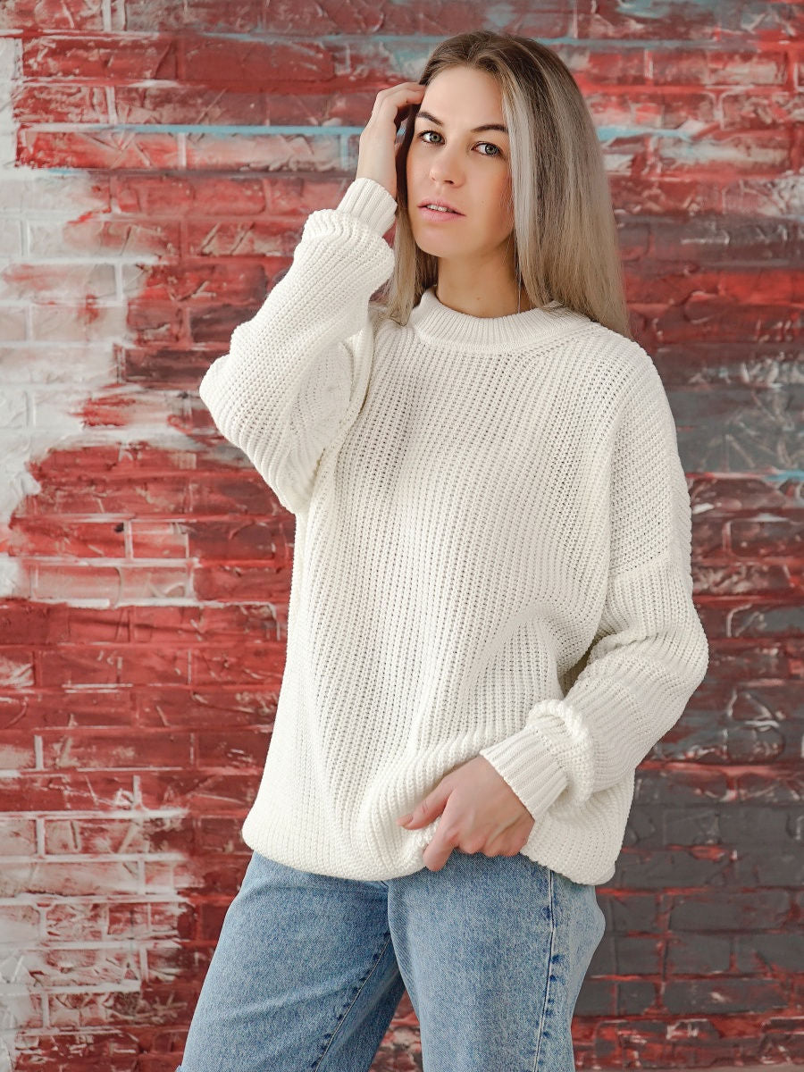 Damen lässiges Strickkleid mit oversized Schnitt und stylishen Gürtel R&B