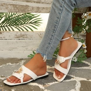 Damen elegante Zehentrenner-Sandaletten mit floralem Dekorelement R&B