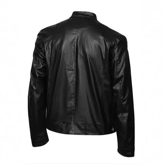 Herren Kunstleder Bikerjacke mit Taschen