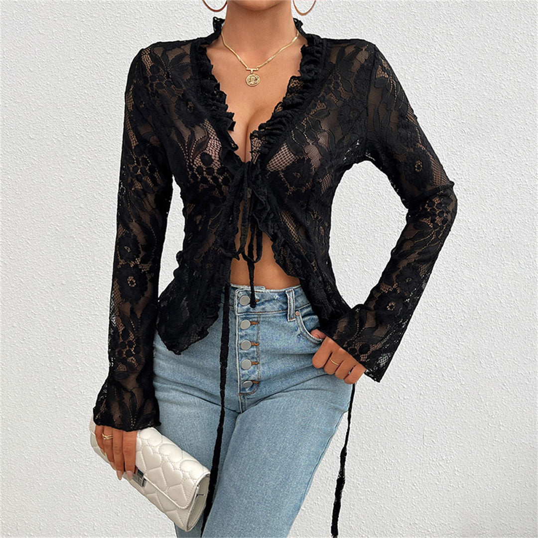 Damen Spitzenbluse mit Rüschen R&B