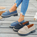 Damen Chunky Loafers mit rutschfester Sohle und dekorativem Riemen