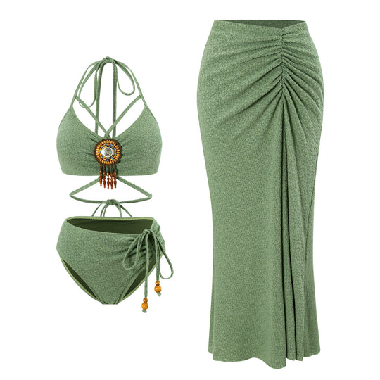 Damen trendy Schwimmanzug mit Raffungen und dekorativem Schmuck R&B